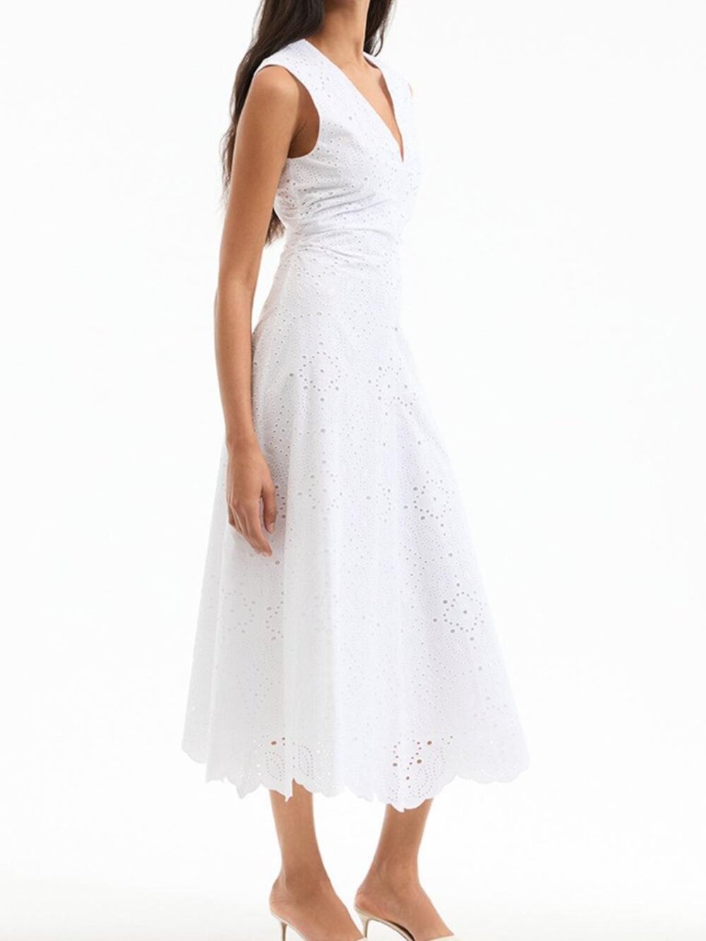 Veronica Beard White Aven Eyelet Midi Dress, NWT, Size 6